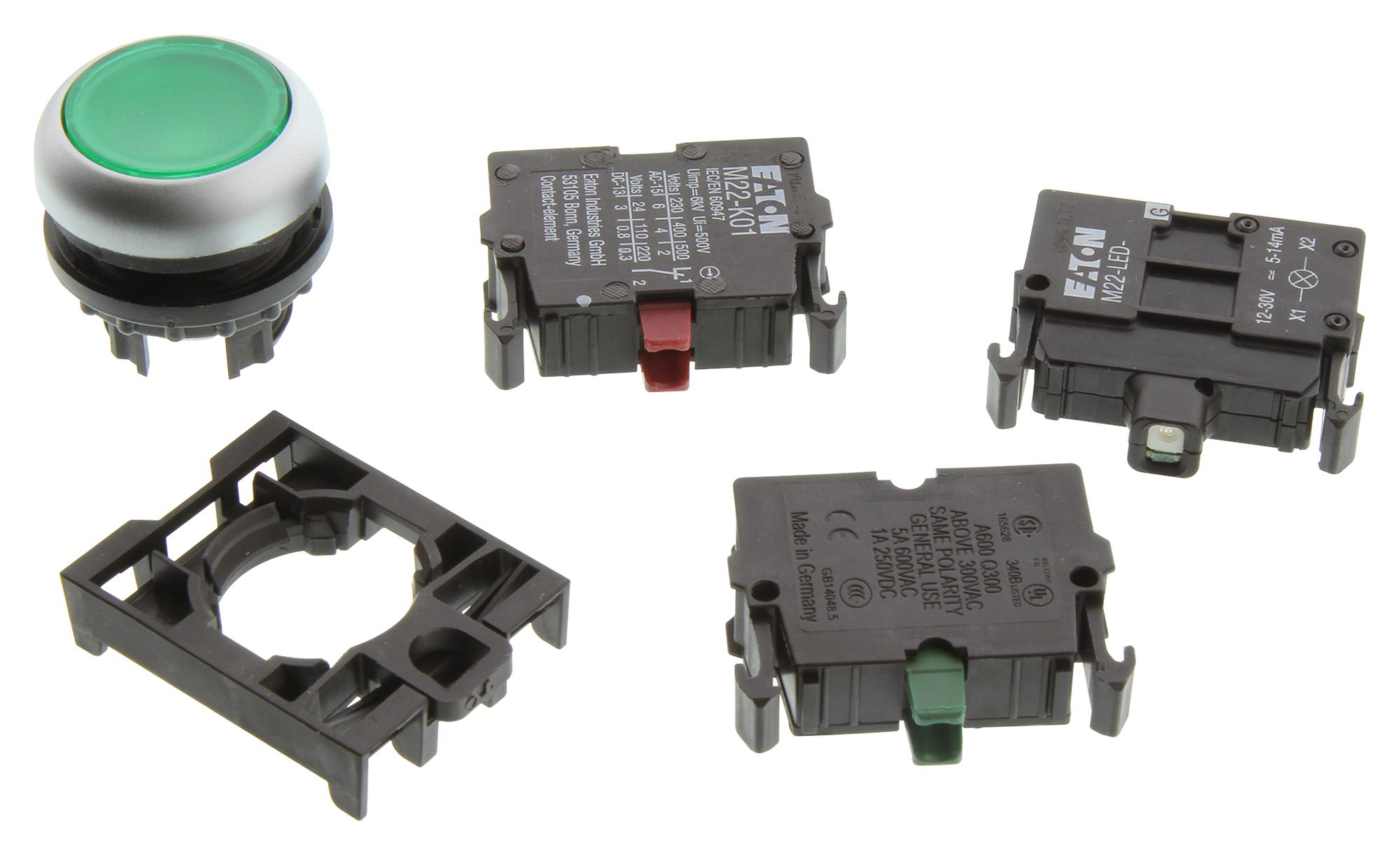 EATON MOELLER M22-DL-G/K11/G Industrial Pushbutton Switch, RMQ-Titan M22  Series, 22.5 mm, SPST-NO, SPST-NC, Momentary