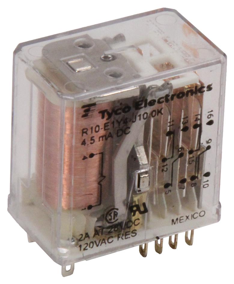 POTTER&BRUMFIELD - TE CONNECTIVITY R10-E1Y4-J10.0K Power Relay, 4PDT, 28  VDC, 2 A, R10 Series, Socket